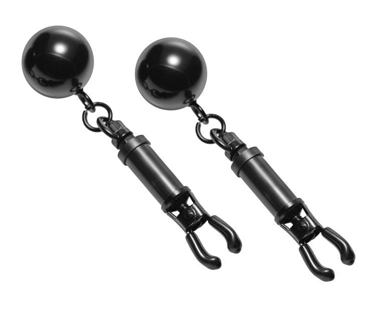 Black Bomber Nipple Clamps With Ball Weights - - Breast and Nipple Toys