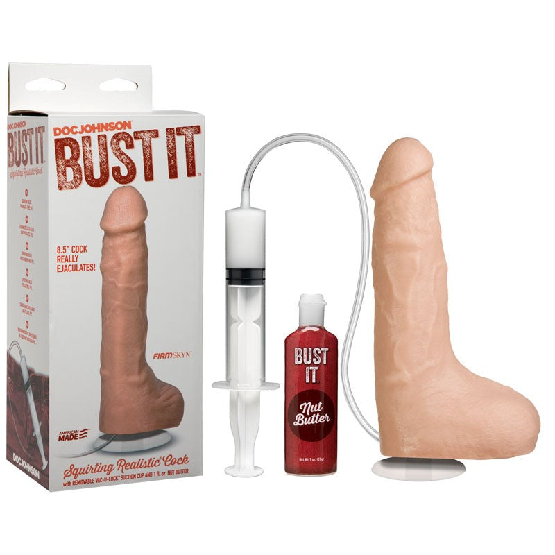 Bust It 8.5'' Squirting Cock - Flesh - - Realistic Dildos