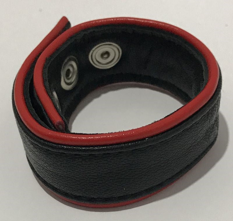 Classic 4-Speed Black & Red Leather Cock Ring - - Ball and Cock Toys