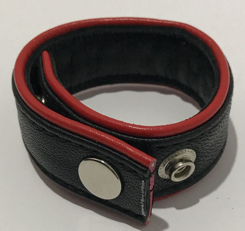 Classic 4-Speed Black & Red Leather Cock Ring - - Ball and Cock Toys