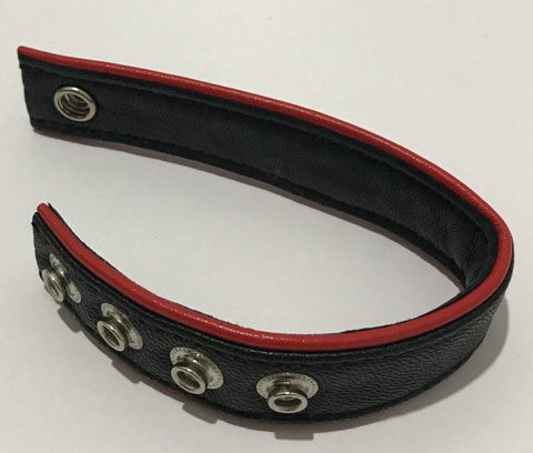 Classic 4-Speed Black & Red Leather Cock Ring - Ball and Cock Toys