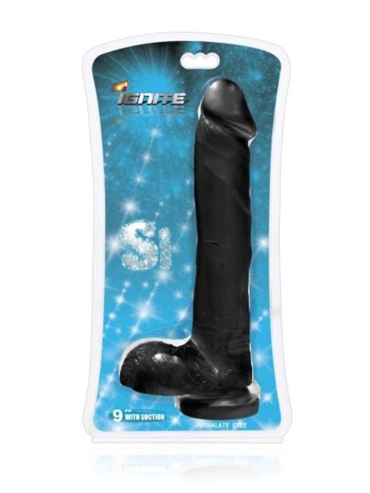 Cock w/ Balls and Suction Black 9in - Realistic Dildos