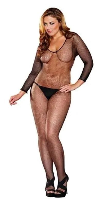 Alluring Plus-Size Fishnet Bodystocking for Seductive Nights - - Hosiery