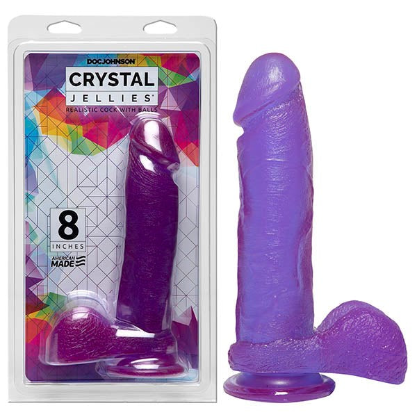 Crystal Jellies 8'' Cock + Balls - Purple - - Realistic Dildos