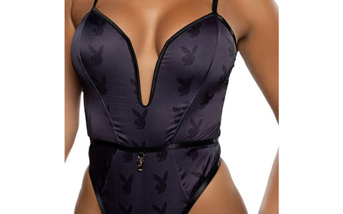 Playboy Blackout Bunny Sexy Womens Romper Black - Teddies and Bodysuits