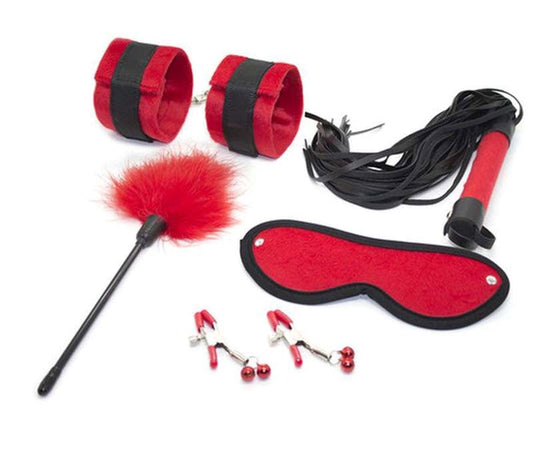 Downy Fetish Play Kit 5 Pcs Black And Red - Sex Kits