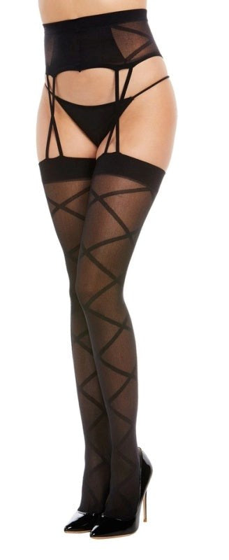 Dreamgirl Sheer Criss-Cross Garter Hose - Hosiery