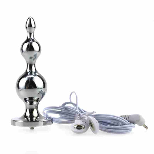 Electric Shock Metal Anal Plug with Harness - Electro Sex