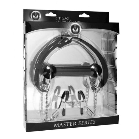 Equine Silicone Bit Gag With Nipple Clamps - Nipple and Clit Clamps