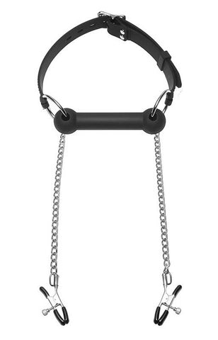 Equine Silicone Bit Gag With Nipple Clamps - Nipple and Clit Clamps