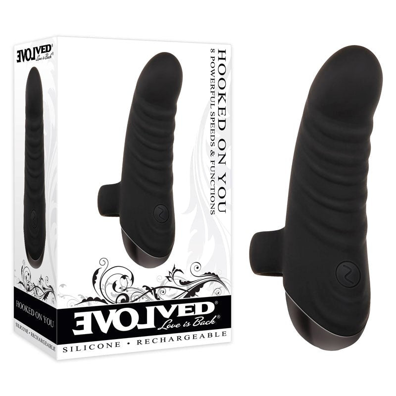 Evolved Hooked On You Finger Vibrator - Black - - Finger and Tongue Vibrators