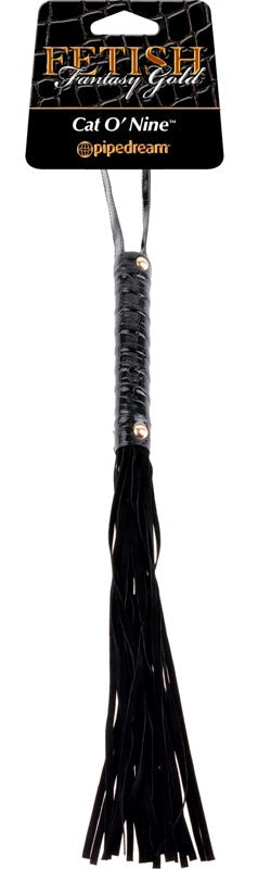 Fetish Fantasy Gold Cat O' Nine Black Leather Flogger - Whips And Crops