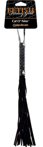 Fetish Fantasy Gold Cat O' Nine Black Leather Flogger - Whips And Crops