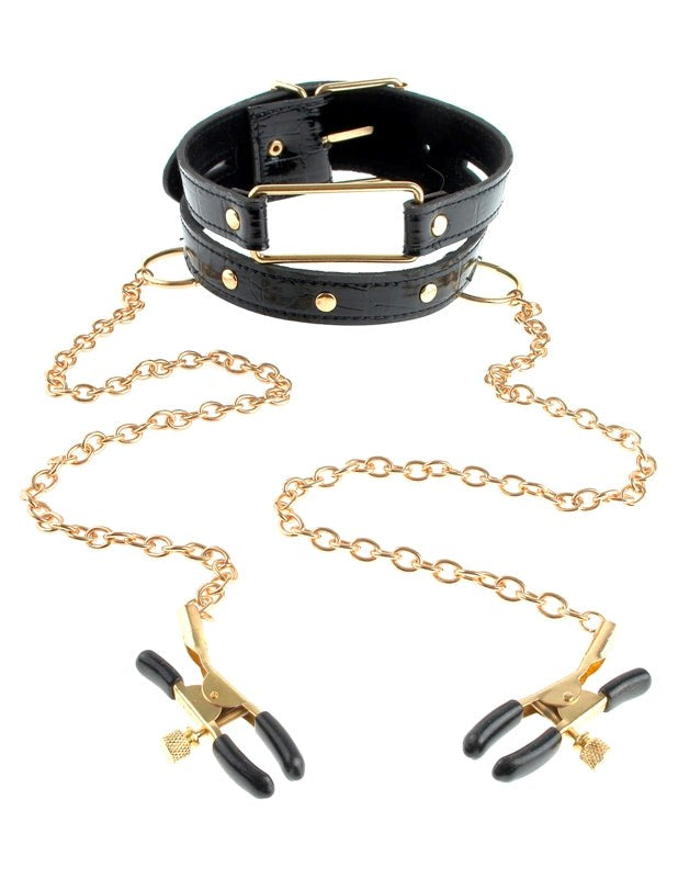 Fetish Fantasy Gold Collar Nipple Clamps Black - - Nipple and Clit Clamps