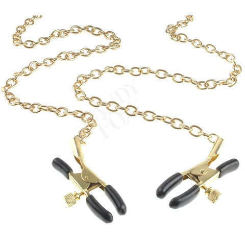 Fetish Fantasy Gold Collar and Nipple Clamps Black - Nipple and Clit Clamps