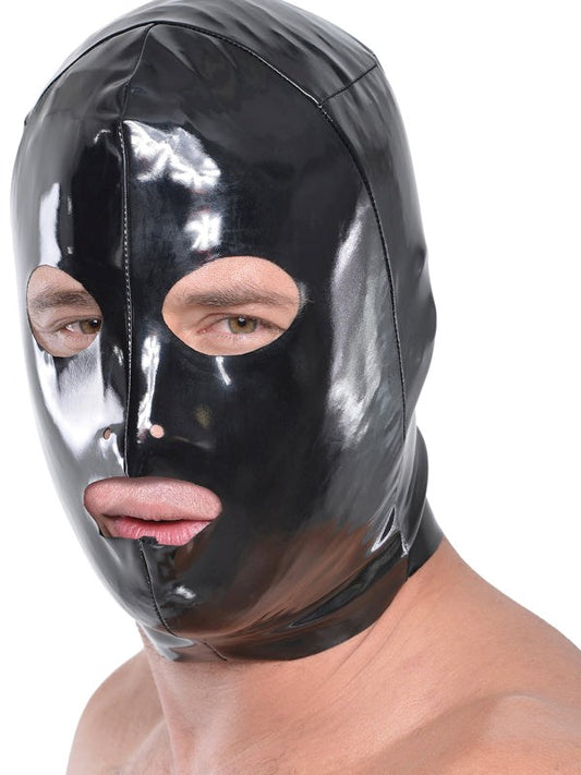 Fetish Fantasy Wet Look 3 Hole BDSM Hood For Him - Bondage Hoods