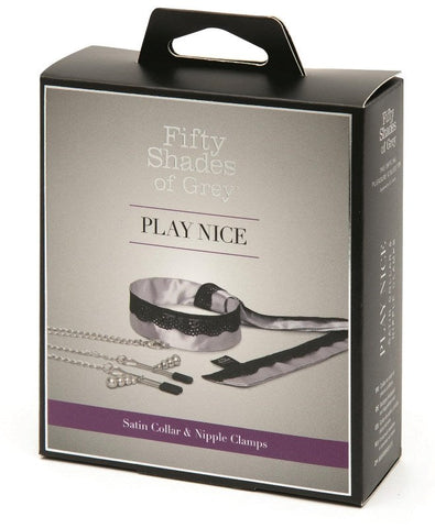 Fifty Shades of Grey Play Nice Satin and Lace Collar and Clamps - Collars and Leads