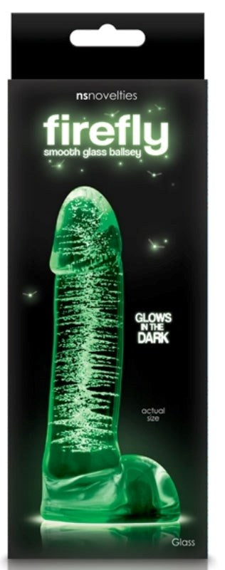 Firefly Glass Smooth Ballsey 4 inch Dildo Glow in the Dark - - Glass Sex Toys