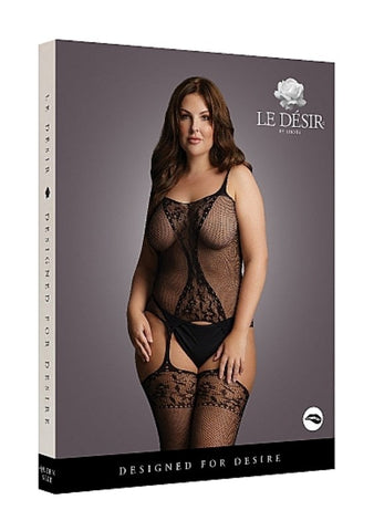 Fishnet and Lace Suspender Bodystocking - Body Stockings