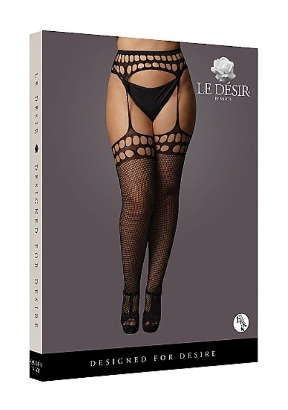Garterbelt Stockings With Open Design - Black - Hosiery