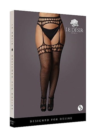 Garterbelt Stockings With Open Design - Black - Hosiery