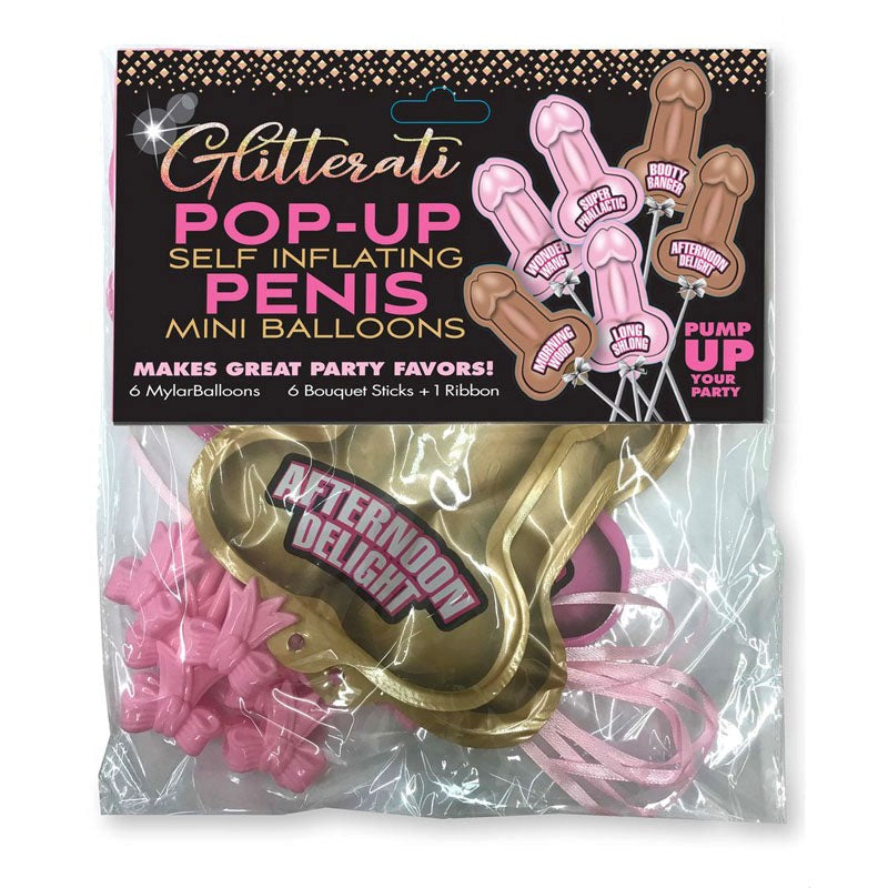Little Genie's Glittering Penis Balloons - 6 Pack - Bachelorette and Bucks