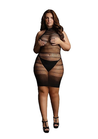 High Lace Neck Net Mini Dress - Bras and Bra Sets