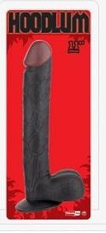 Hoodlum 11" Straight Dong with Balls Black - Realistic Dildos
