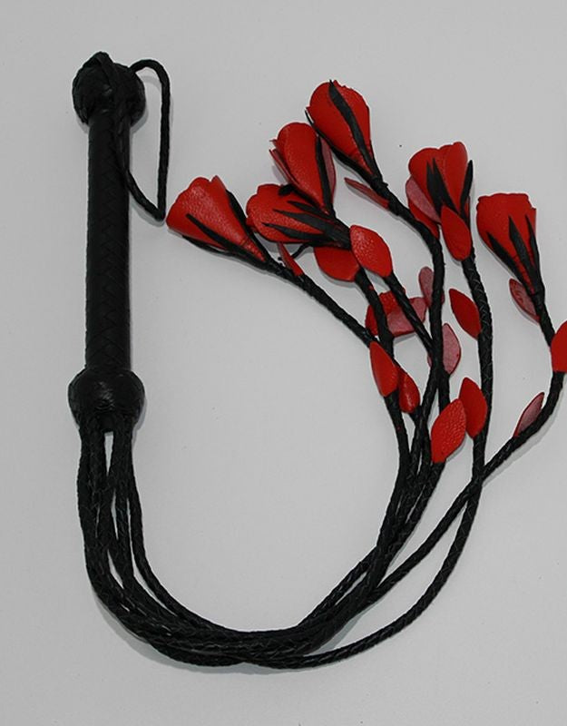 House of Harlot Flogger Black Leather Six Tails - - Whips And Crops