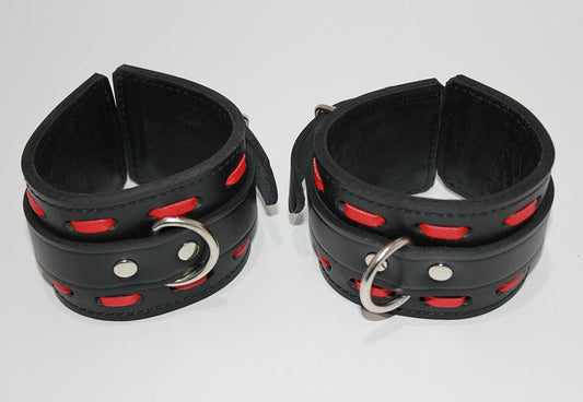 Infernal Restraints Wrist Black Leather with Red Stitching - Cuffs and Restraints