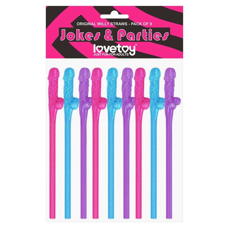 Jokes + Parties Coloured Willy Straws - 9 Pack - Sex Games, Coupons and Tricks