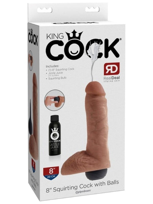 King Cock 8 in. Squirting Cock with Balls Tan - Realistic Dildos