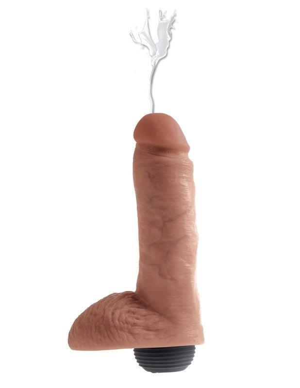 King Cock 8 in. Squirting Cock with Balls Tan - - Realistic Dildos