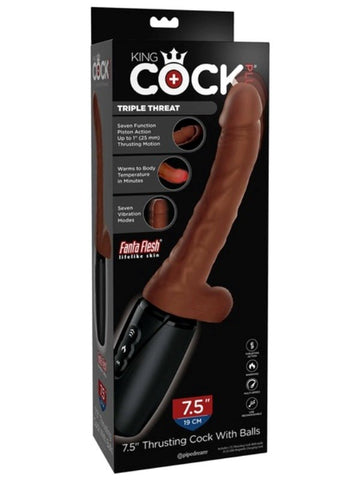 King Cock Plus 7.5 Inch Thrusting Cock with Balls Brown - Realistic Dildos