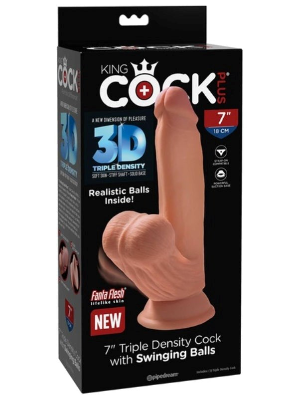 King Cock Plus Triple Density Cock With Swinging Balls Tan - - Realistic Dildos