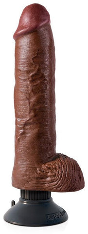 King Cock 10 inch Vibrating Cock with Balls Brown - Realistic Dildos