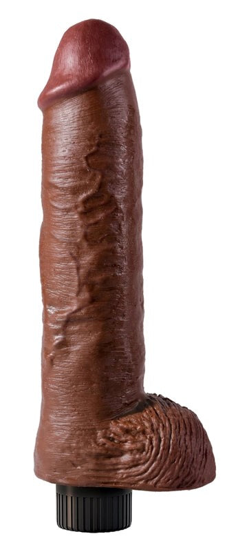 King Cock Vibrating Cock with Balls Brown 10 inch - - Realistic Dildos