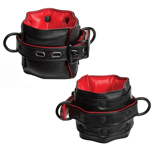 Kink Leather Submissive Accessories Wrist Restraint Black/Red - Cuffs and Restraints