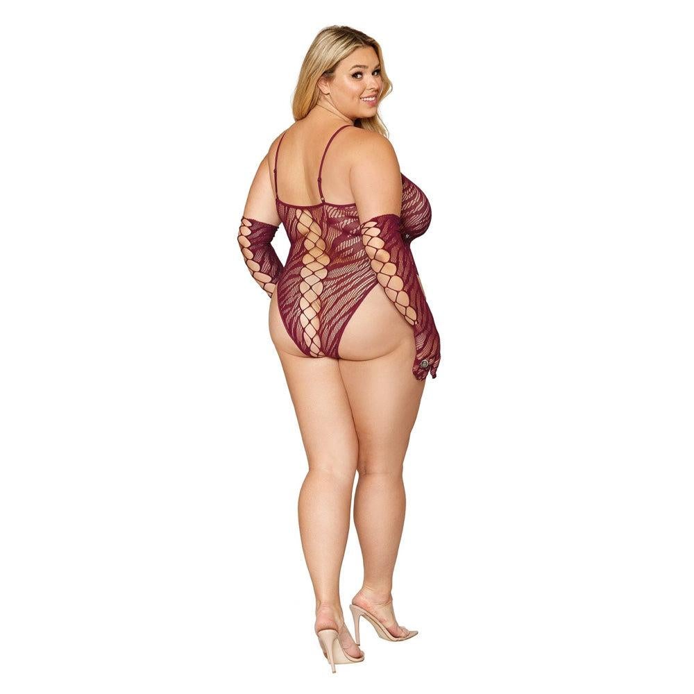 Dreamgirl Seamless Zebra Fishnet Teddy and Glove Set Quee - Teddies and Bodysuits