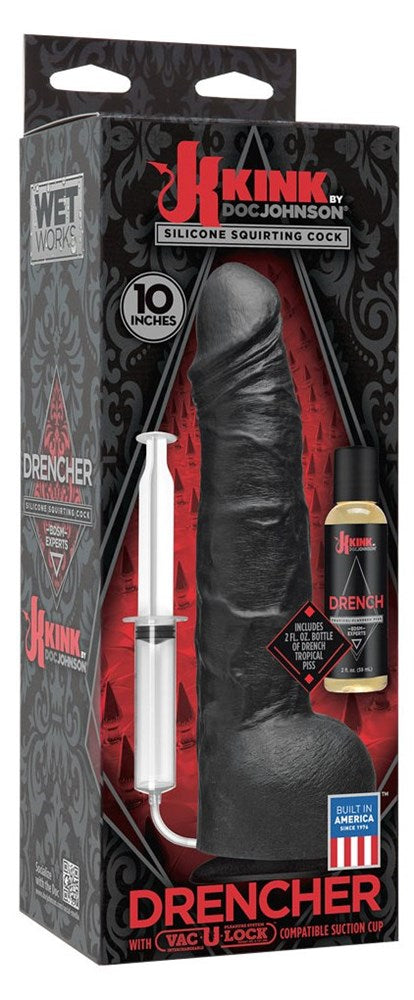 Kink Wet Works Drencher - Silicone Squirting Cock Black - Realistic Dildos
