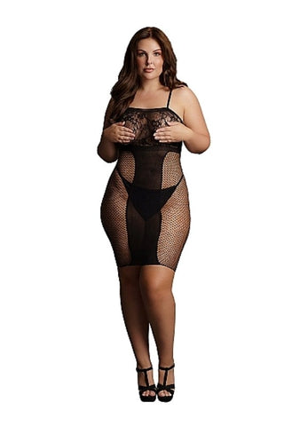Knee-Length Lace and Fishnet Dress - Body Stockings