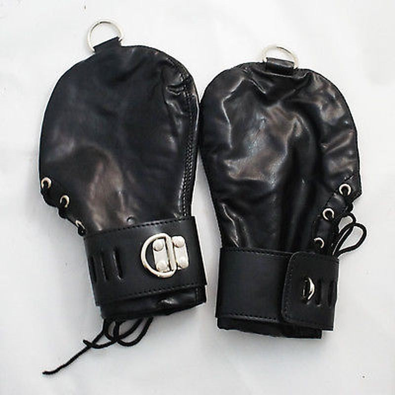 Lace Up Leather Mitts with Wrist Cuffs - - Cuffs And Restraints