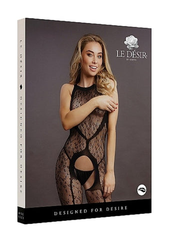 Le Desir Crotchless Leopard Bodystocking - Black One Size - Body Stockings