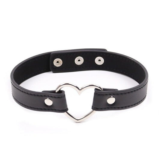 Leather Collar With Metal Heart - Collars and Leads