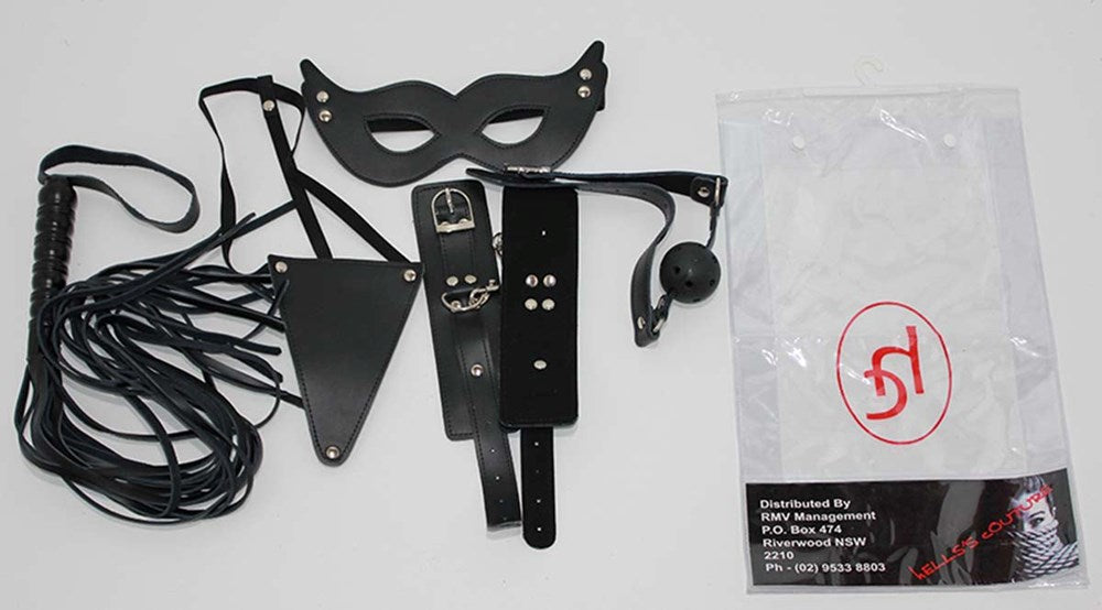 Leather Masters Set Mask, G-String, Gag and Cuffs - - Bondage Kits