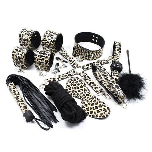 Leopard Print 10 Piece Bondage Kit - Bondage Kits