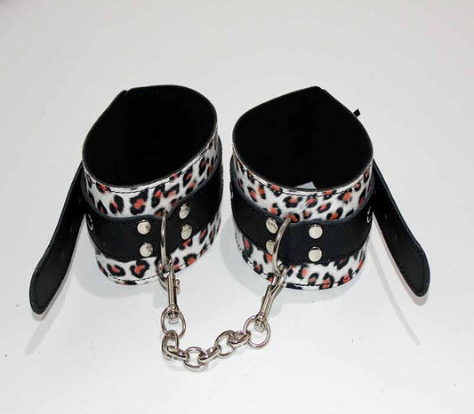 Leopard Print Leather Ankle Restraints - Cuffs and Restraints