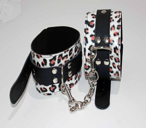 Leopard Print Leather Ankle Restraints - Cuffs and Restraints