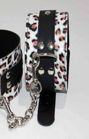 Leopard Print Leather Ankle Restraints - Cuffs and Restraints