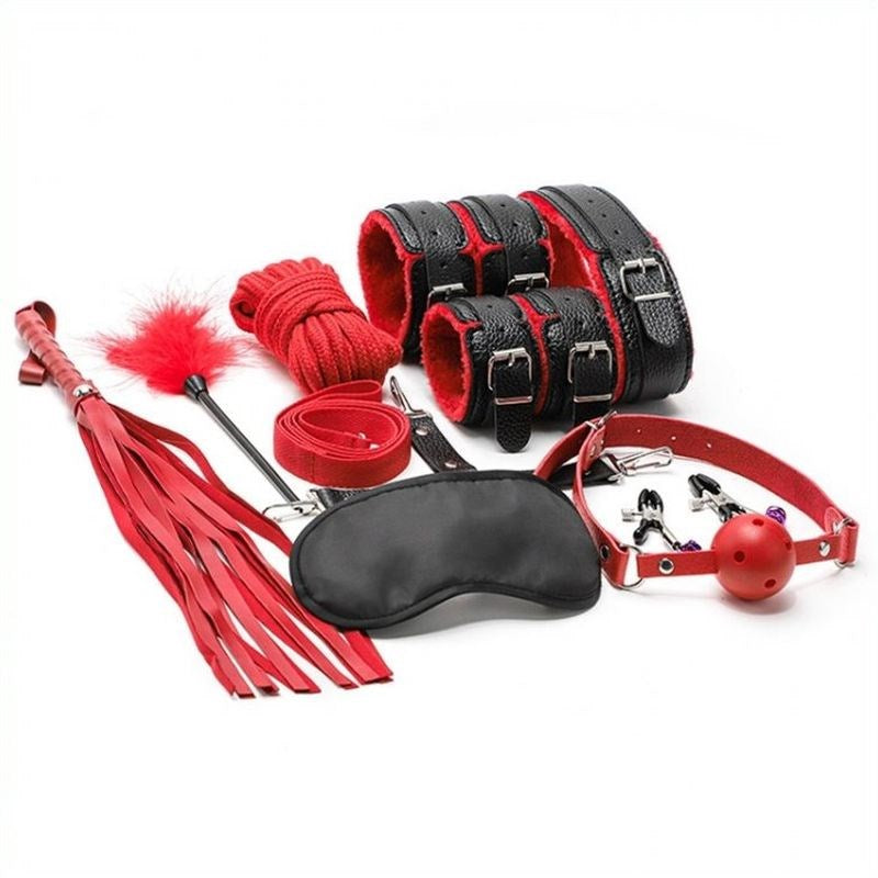 Litchi Pattern 10 Pcs Plush Bondage Kit - - Bondage Kits